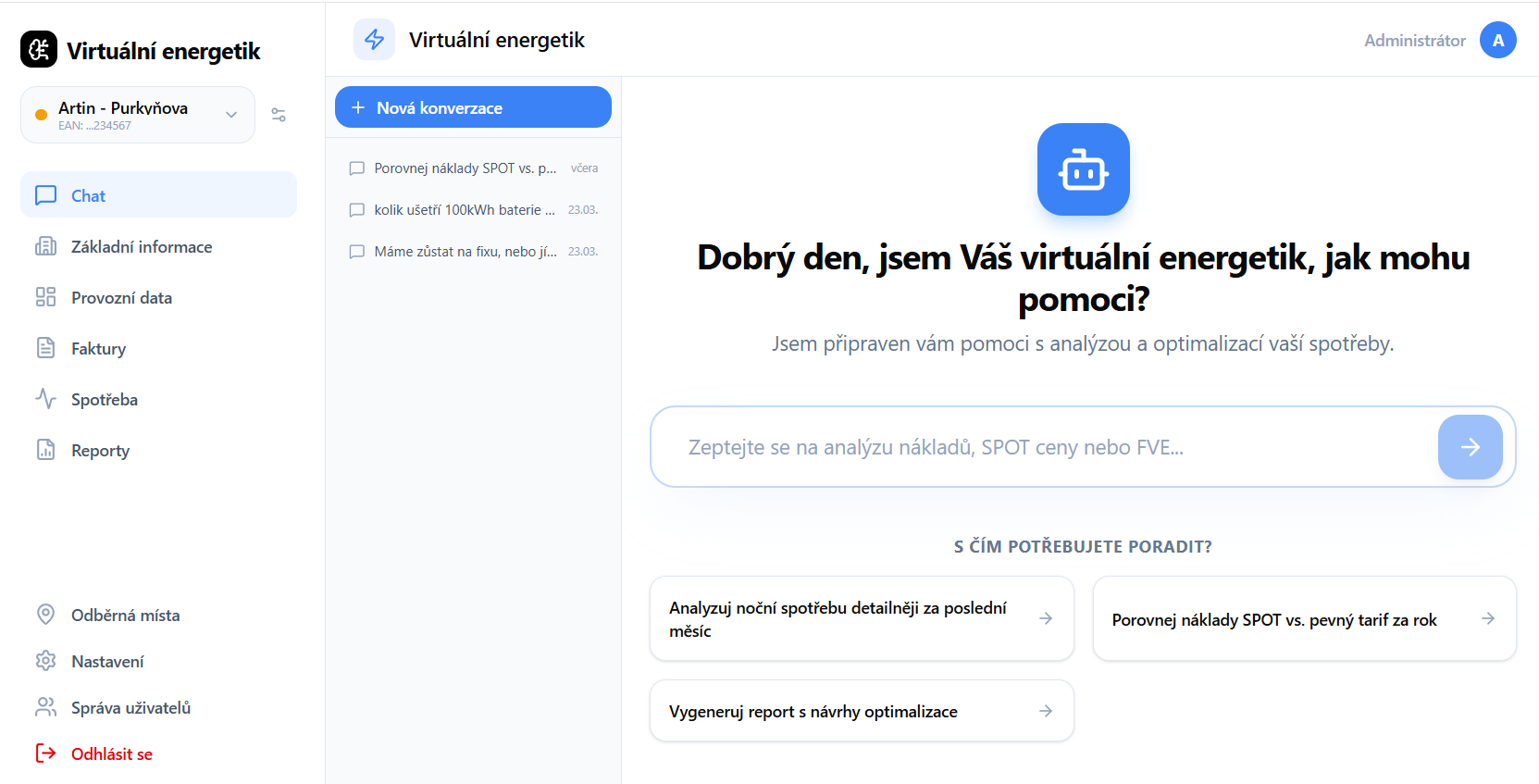 Virtuální energetik — ukázka aplikace
